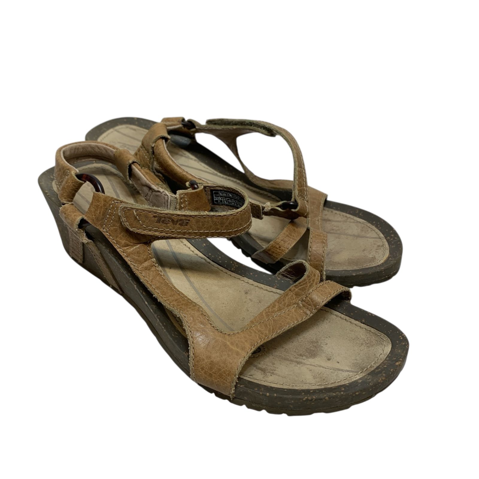 Teva Cabrillo Women's Size 7 Brown Strappy Leather Wedge Heels Sandals 1002882